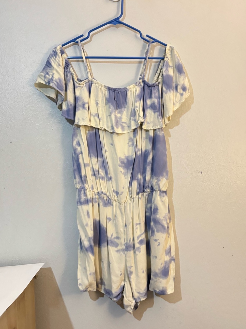 Route 66 Blue and Cream Tie-Dye Off-Shoulder Romper